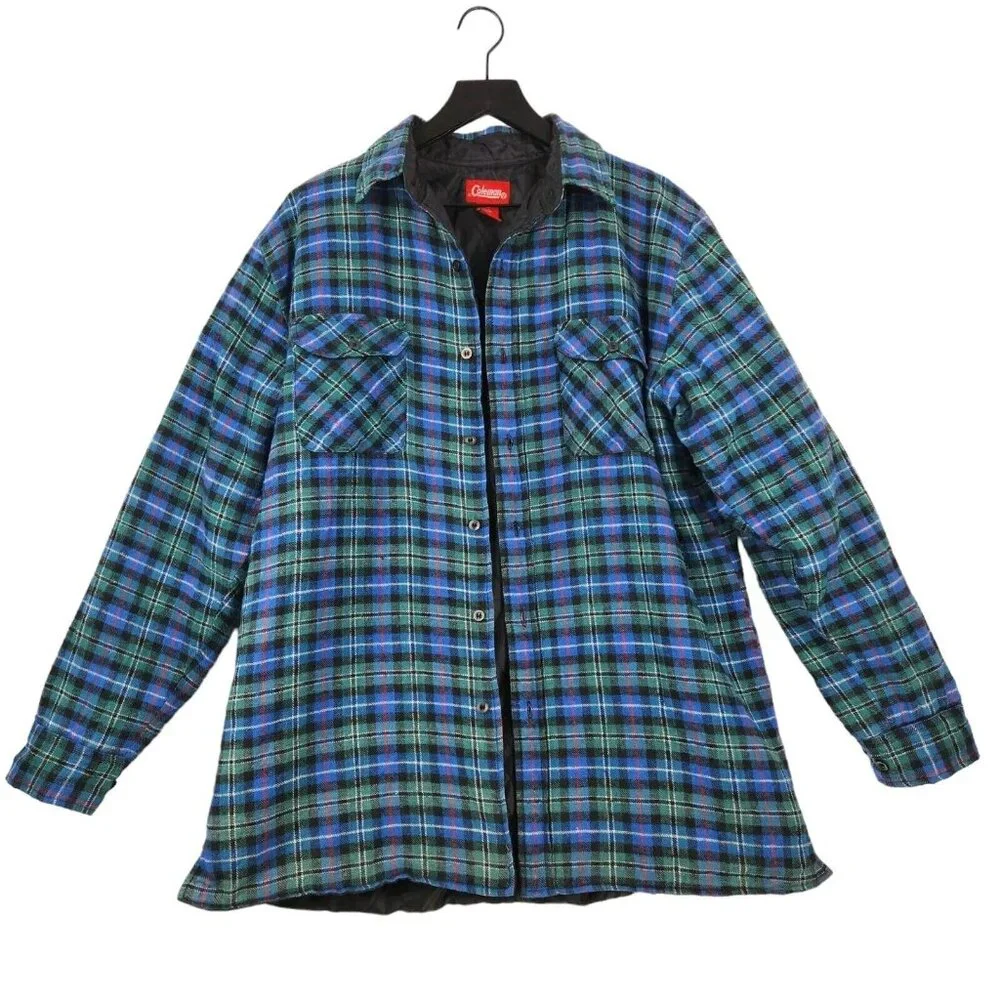 Coleman Men's Flannel Shacket Medium Lined Plaid Pockets Outdoors Work Shirt